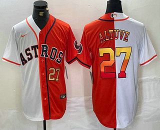 Men's Houston Astros #27 Jose Altuve Number White Orange Split Stitched Baseball Jersey
