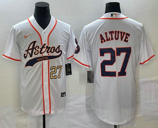 Men's Houston Astros #27 Jose Altuve Number White With Patch Cool Base Stitched Baseball Jersey