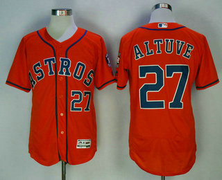 Men's Houston Astros #27 Jose Altuve Orange Stitched MLB Majestic Flex Base Jersey