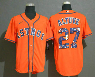 Men's Houston Astros #27 Jose Altuve Orange Team Logo Stitched MLB Cool Base Nike Jersey