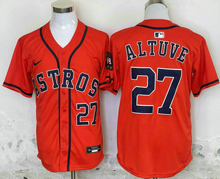 Men's Houston Astros #27 Jose Altuve Orange With Patch Stitched Limited Cool Base Nike Jersey