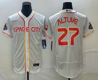 Men's Houston Astros #27 Jose Altuve White 2023 City Connect Flex Base Stitched Jersey 01