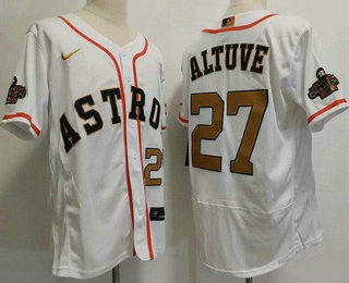 Men's Houston Astros #27 Jose Altuve White 2023 Gold Collection Authentic Jersey