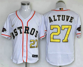 Men's Houston Astros #27 Jose Altuve White 2023 Gold Collection With World Serise Champions Patch Stitched Baseball Jersey