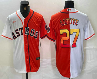 Men's Houston Astros #27 Jose Altuve White Orange Split Stitched Baseball Jersey