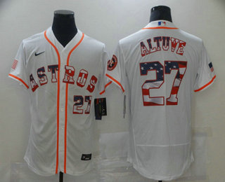 Men's Houston Astros #27 Jose Altuve White USA Flag Stitched MLB Flex Base Jersey