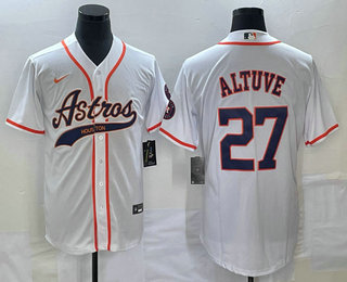 Men's Houston Astros #27 Jose Altuve White With Patch Cool Base Stitched Baseball Jersey