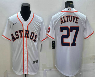 Men's Houston Astros #27 Jose Altuve White With Patch Stitched MLB Cool Base Nike Jersey