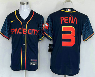 Men's Houston Astros #3 Jeremy Pena 2022 Navy Blue City Connect Cool Base Stitched Jersey