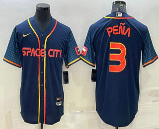 Men's Houston Astros #3 Jeremy Pena 2022 Navy Blue City Connect Cool Base Stitched Jersey