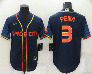 Men's Houston Astros #3 Jeremy Pena 2022 Navy Blue City Connect Cool Base Stitched Jersey