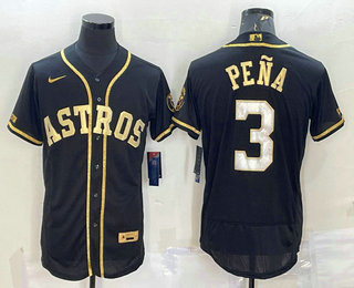 Men's Houston Astros #3 Jeremy Pena Black Gold Flex Base Stitched Jersey