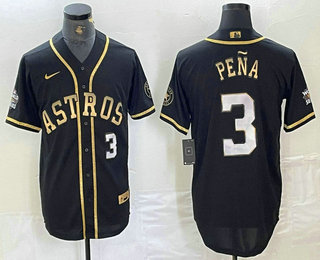 Men's Houston Astros #3 Jeremy Pena Black Gold Player Number Cool Base Jersey