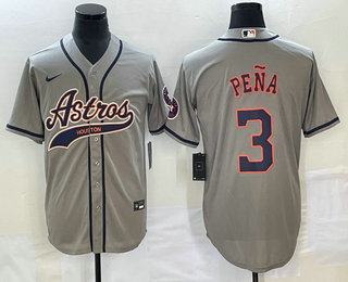 Men's Houston Astros #3 Jeremy Pena Grey With Patch Cool Base Stitched Baseball Jersey