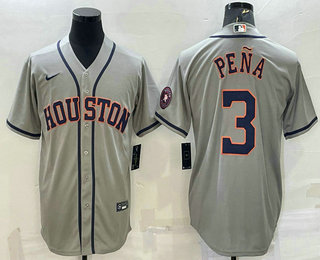 Men's Houston Astros #3 Jeremy Pena Grey With Patch Stitched MLB Cool Base Nike Jersey