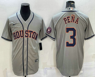 Men's Houston Astros #3 Jeremy Pena Grey With Patch Stitched MLB Cool Base Nike Jersey