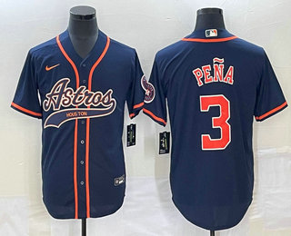 Men's Houston Astros #3 Jeremy Pena Navy Blue With Patch Cool Base Stitched Baseball Jersey