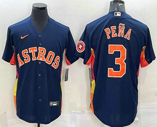 Men's Houston Astros #3 Jeremy Pena Navy Blue With Patch Stitched MLB Cool Base Nike Jersey