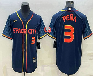 Men's Houston Astros #3 Jeremy Pena Number 2022 Navy Blue City Connect Cool Base Stitched Jersey