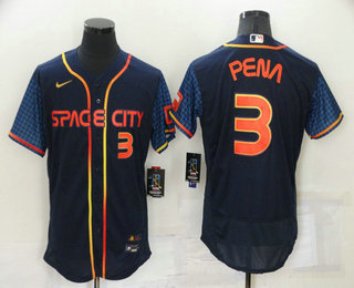 Men's Houston Astros #3 Jeremy Pena Number 2022 Navy Blue City Connect Flex Base Stitched Baseball Jersey