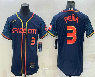 Men's Houston Astros #3 Jeremy Pena Number 2022 Navy Blue City Connect Flex Base Stitched Jersey