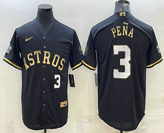 Men's Houston Astros #3 Jeremy Pena Number Black Gold 2022 World Series Stitched Baseball Jersey