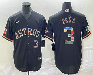 Men's Houston Astros #3 Jeremy Pena Number Black Rainbow World Serise Champions Patch Cool Base Stitched Jersey