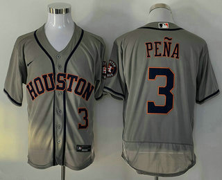 Men's Houston Astros #3 Jeremy Pena Number Grey Stitched MLB Flex Base Nike Jersey