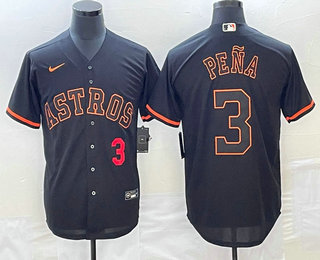 Men's Houston Astros #3 Jeremy Pena Number Lights Out Black Fashion Stitched MLB Cool Base Nike Jersey 01