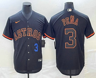 Men's Houston Astros #3 Jeremy Pena Number Lights Out Black Fashion Stitched MLB Cool Base Nike Jersey 02