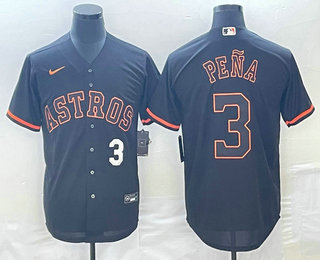 Men's Houston Astros #3 Jeremy Pena Number Lights Out Black Fashion Stitched MLB Cool Base Nike Jersey 03