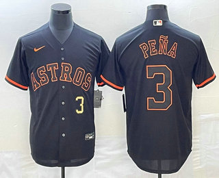 Men's Houston Astros #3 Jeremy Pena Number Lights Out Black Fashion Stitched MLB Cool Base Nike Jersey 04