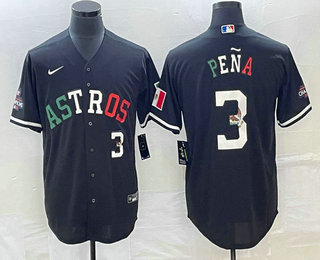 Men's Houston Astros #3 Jeremy Pena Number Mexico Black Cool Base Stitched Baseball Jersey 11