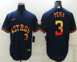 Men's Houston Astros #3 Jeremy Pena Number Navy Blue Rainbow Stitched MLB Cool Base Nike Jersey