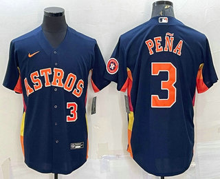 Men's Houston Astros #3 Jeremy Pena Number Navy Blue With Patch Stitched MLB Cool Base Nike Jersey