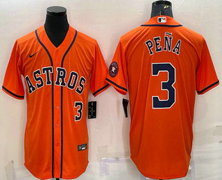 Men's Houston Astros #3 Jeremy Pena Number Orange With Patch Stitched MLB Cool Base Nike Jersey