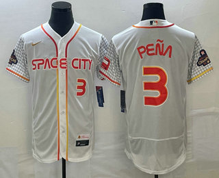 Men's Houston Astros #3 Jeremy Pena Number White 2023 City Connect Flex Base Stitched Jersey 01