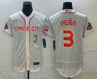 Men's Houston Astros #3 Jeremy Pena Number White 2023 City Connect Flex Base Stitched Jersey 02