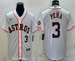 Men's Houston Astros #3 Jeremy Pena Number White With Patch Stitched MLB Cool Base Nike Jersey