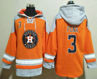 Men's Houston Astros #3 Jeremy Pena Orange Ageless Must Have Lace Up Pullover Hoodie