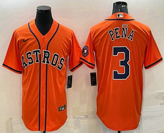 Men's Houston Astros #3 Jeremy Pena Orange With Patch Stitched MLB Cool Base Nike Jersey