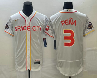 Men's Houston Astros #3 Jeremy Pena White 2023 City Connect Flex Base Stitched Jersey 01