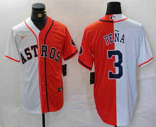 Men's Houston Astros #3 Jeremy Pena White Orange Split Stitched Baseball Jersey 01