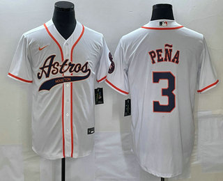 Men's Houston Astros #3 Jeremy Pena White With Patch Cool Base Stitched Baseball Jersey