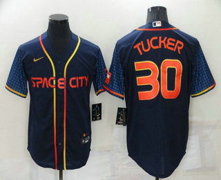 Men's Houston Astros #30 Kyle Tucker 2022 Navy Blue City Connect Cool Base Stitched Jersey