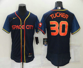 Men's Houston Astros #30 Kyle Tucker 2022 Navy Blue City Connect Flex Base Stitched Baseball Jersey