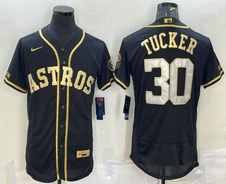 Men's Houston Astros #30 Kyle Tucker Black Gold Flex Base Stitched Jersey