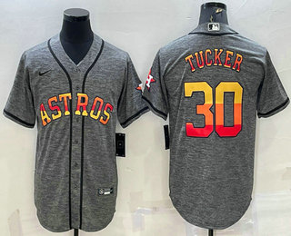 Men's Houston Astros #30 Kyle Tucker Grey With Patch Cool Base Stitched Baseball Jersey