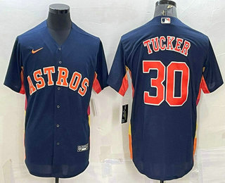 Men's Houston Astros #30 Kyle Tucker Navy Blue Stitched MLB Cool Base Nike Jersey