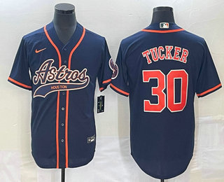 Men's Houston Astros #30 Kyle Tucker Navy Blue With Patch Cool Base Stitched Baseball Jersey